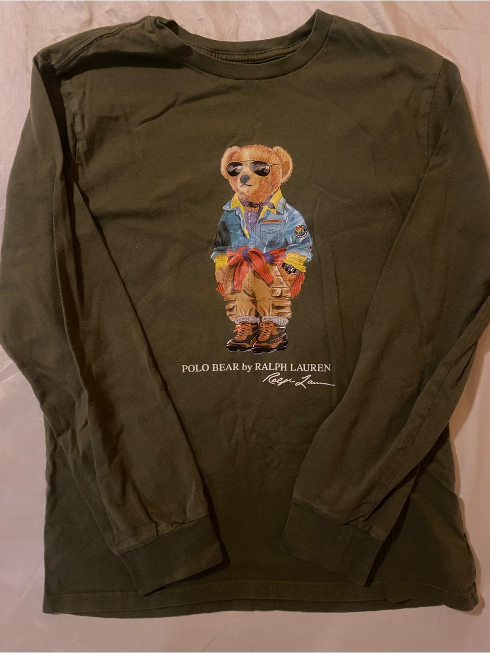 Polo by Ralph Lauren Olive Long Sleeve Tee with Polo Bear Graphic